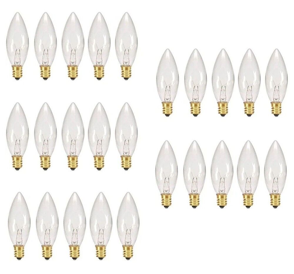 Replacement Light Bulbs for Electric Candle Lamps 7 Watt of 25 Bulbs E12 Base
